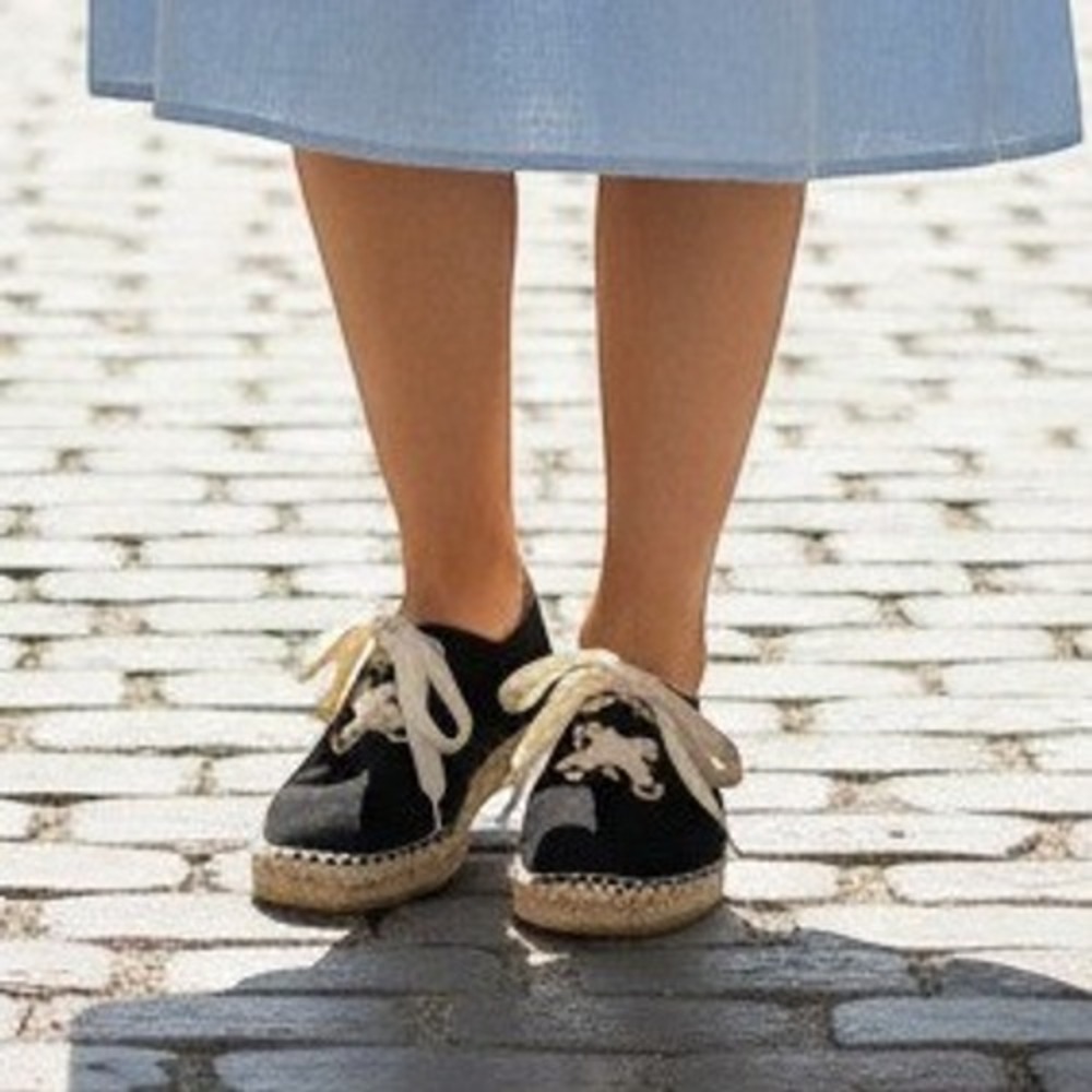 Eric Michael Black Suede Espadrille Platform Lace Up Shoes Spain Womens 38/7.5 - Picture 1 of 8